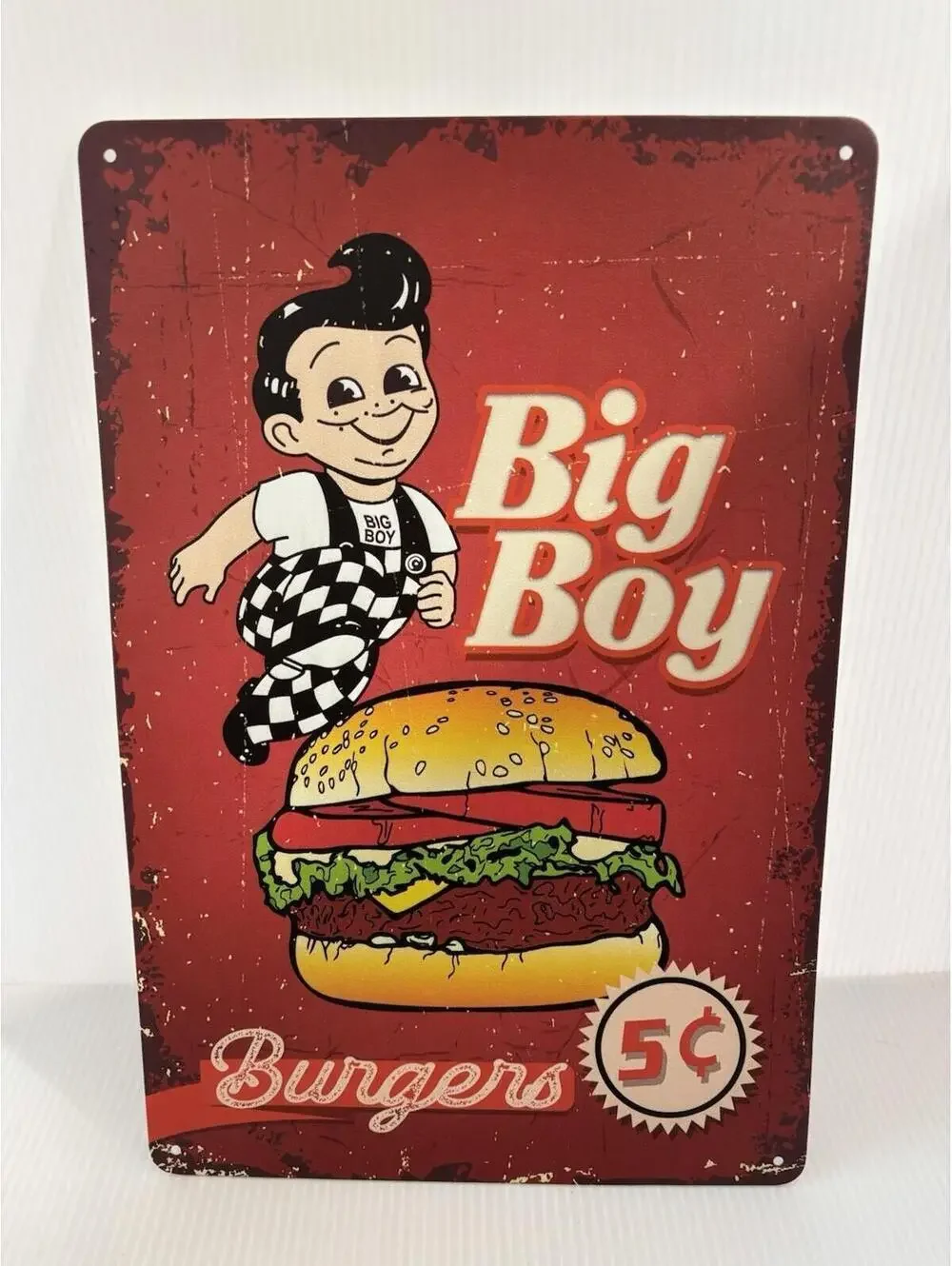 Big Boy Burgers 5¢ Tin Sign Retro Restaurant Wall Decor Big Boy Holding Burger